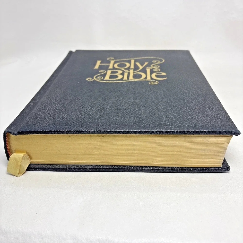 Vintage 70s Warner Christian Family Edition Black KJV Bible Red Letter Hardcover